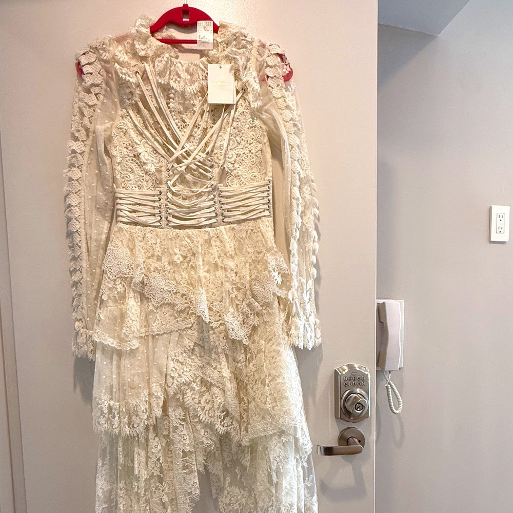 Zimmermann Romance Cotton-Blend Lace Dress in Dove  NWT Size 1- 40